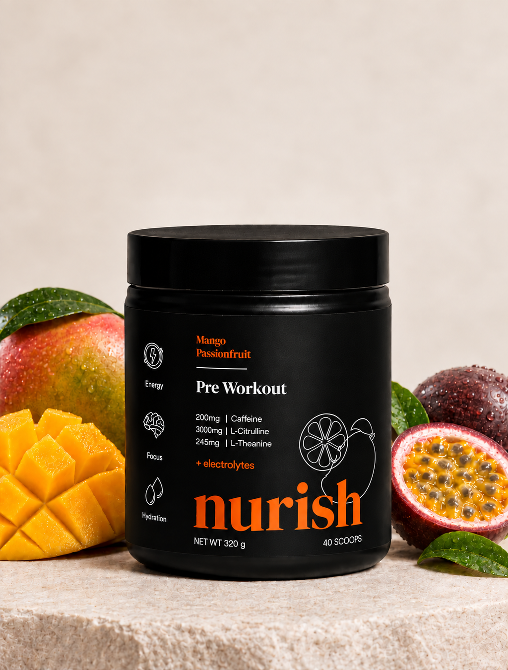 Nurish Pre mango passionfruit flavor